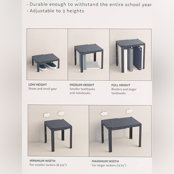 WHITE - NEW U Brands 2 Way Adjustable Locker Shelf Actual item for sale is white - Picture 7 of 7